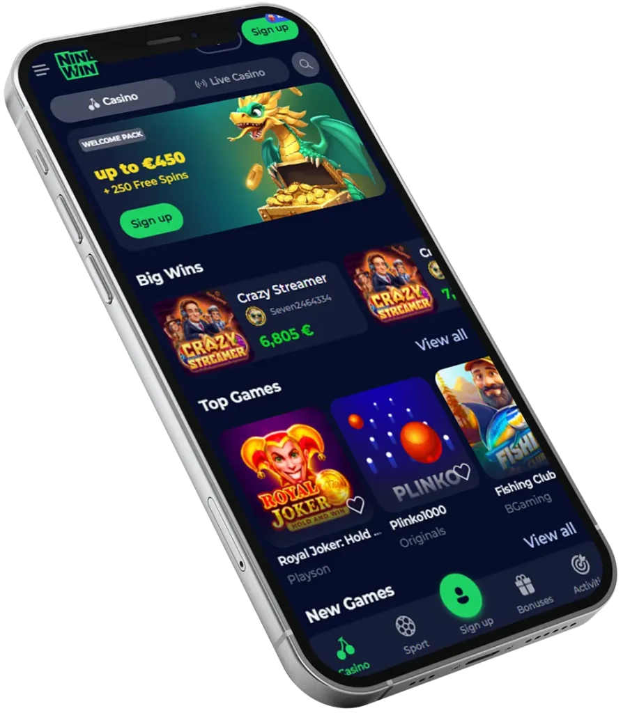 Mobile Main Page after Nine Win App Download