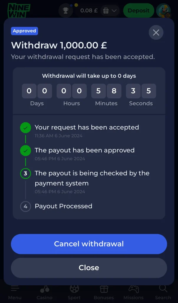 Nine Win Withdrawal Form